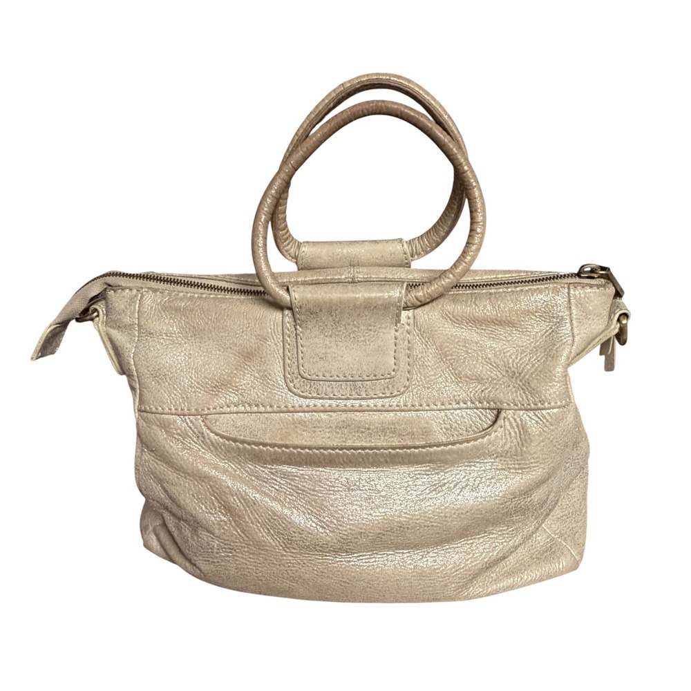 HOBO Shelia Metallic Champagne Gold Green Tint Leather Satchel Handbag
